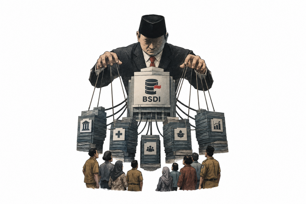 Ilustrasi elite politik memanipulasi Badan Satu Data Indonesia (BSDI) dalam RUU Satu Data Indonesia.